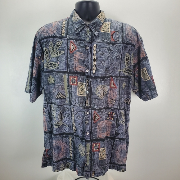TORI RICHARD Hawaiian Shirt 100% Cotton Lawn Mens XL Honolulu Geometric Design - Picture 3 of 11
